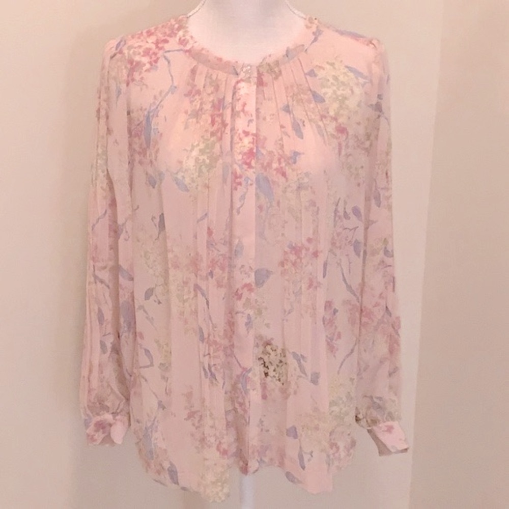Philosophy, baby pink, floral blouse, sz S.